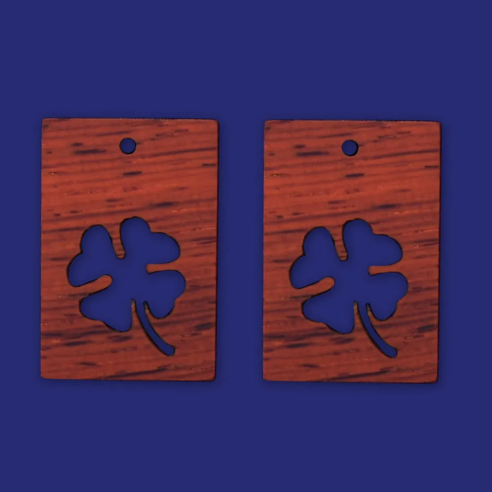 1 Rectangular frame Four Leaf Clover 34.5x24x4mm wooden pendant Resin Setting Blanks handmade wood resin jewelry