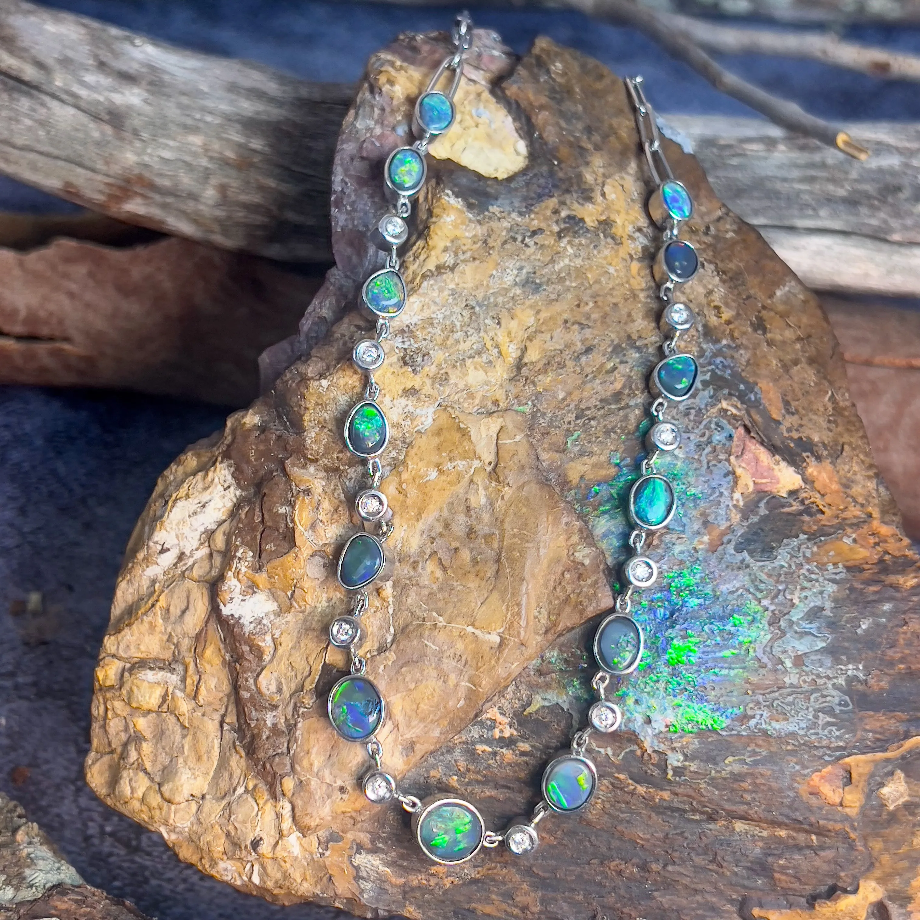 14kt White Gold Black Opal and Diamond necklace