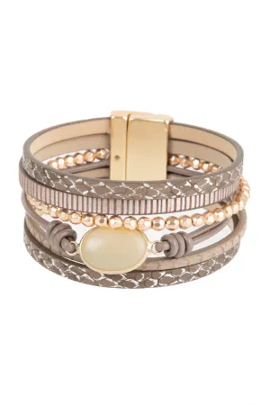 Beaded Leather Agate Bracelet