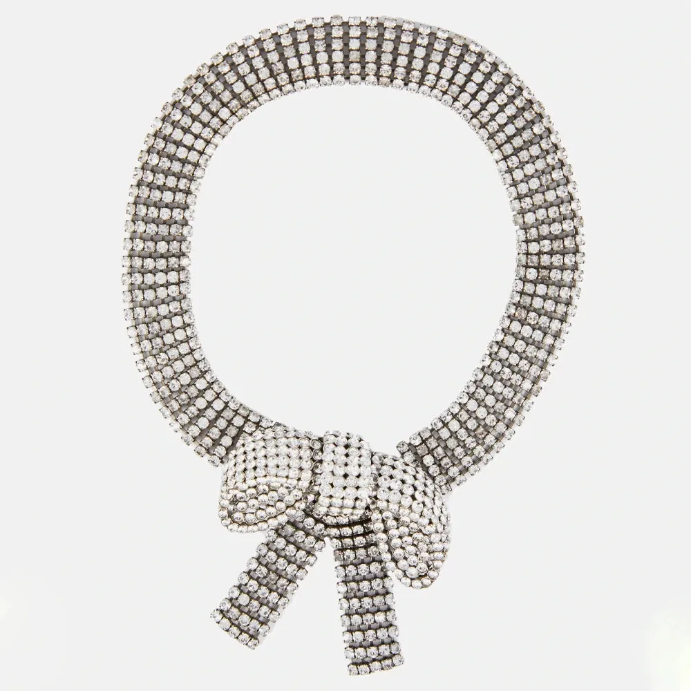 Chunky Crystal Exaggerated Bow Rhinestone Choker Necklace
