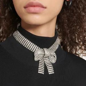 Chunky Crystal Exaggerated Bow Rhinestone Choker Necklace