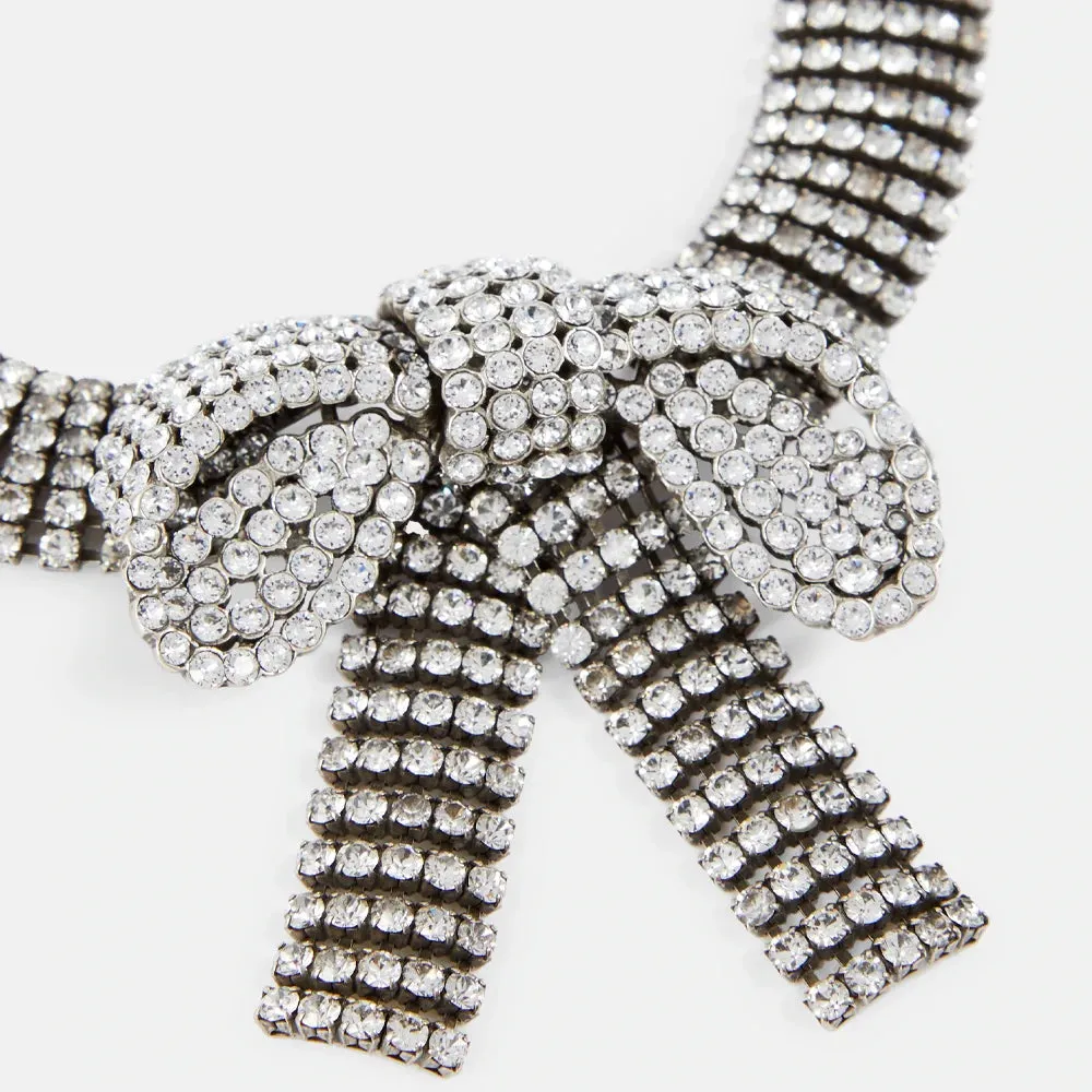 Chunky Crystal Exaggerated Bow Rhinestone Choker Necklace