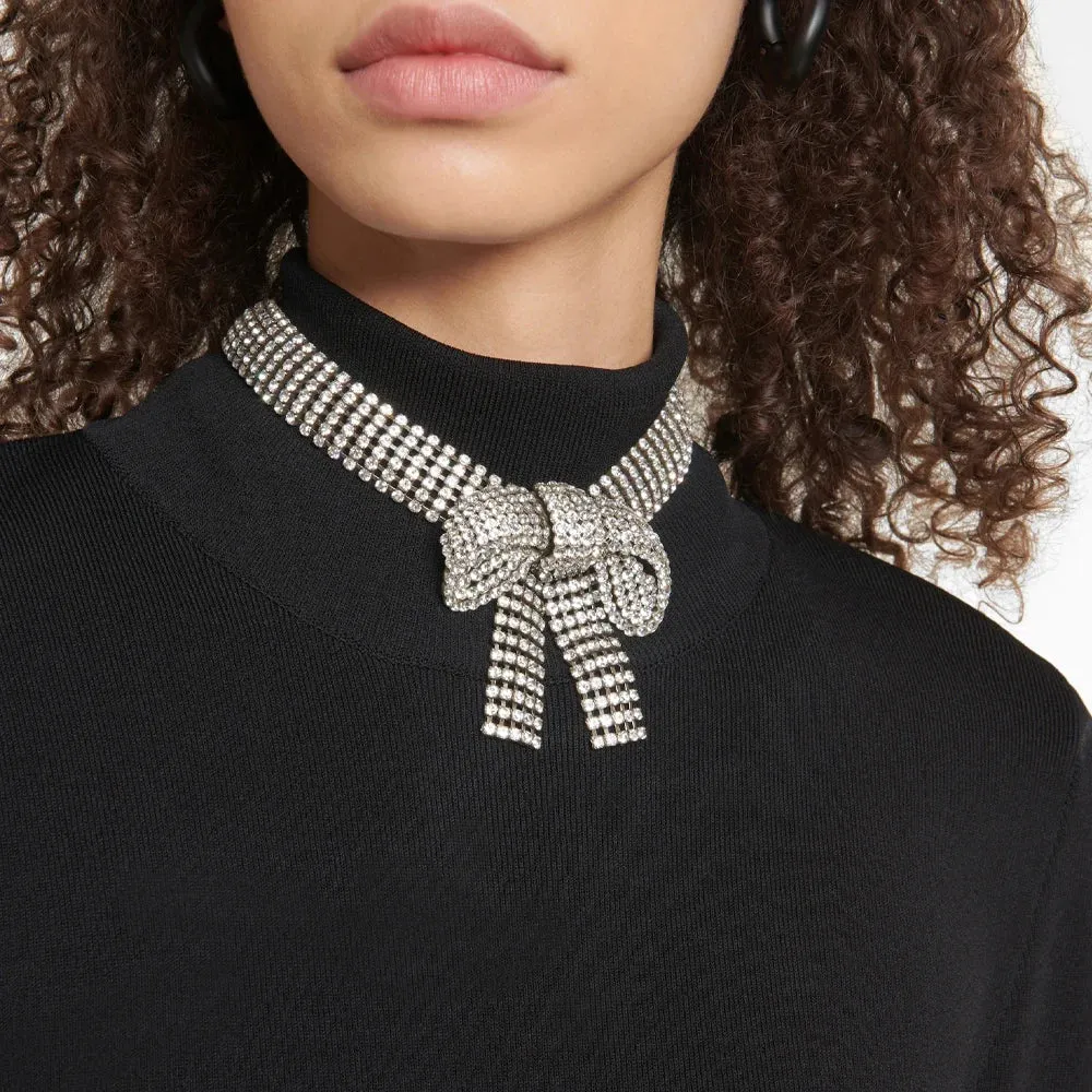 Chunky Crystal Exaggerated Bow Rhinestone Choker Necklace