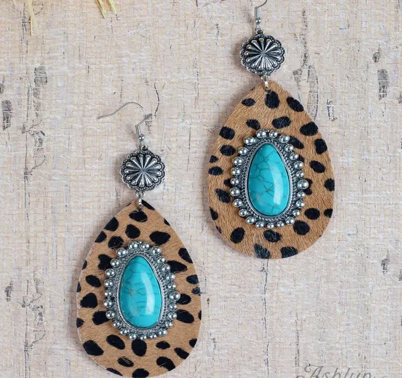 Country Cutie Teardrop Earrings with Stone, Brown