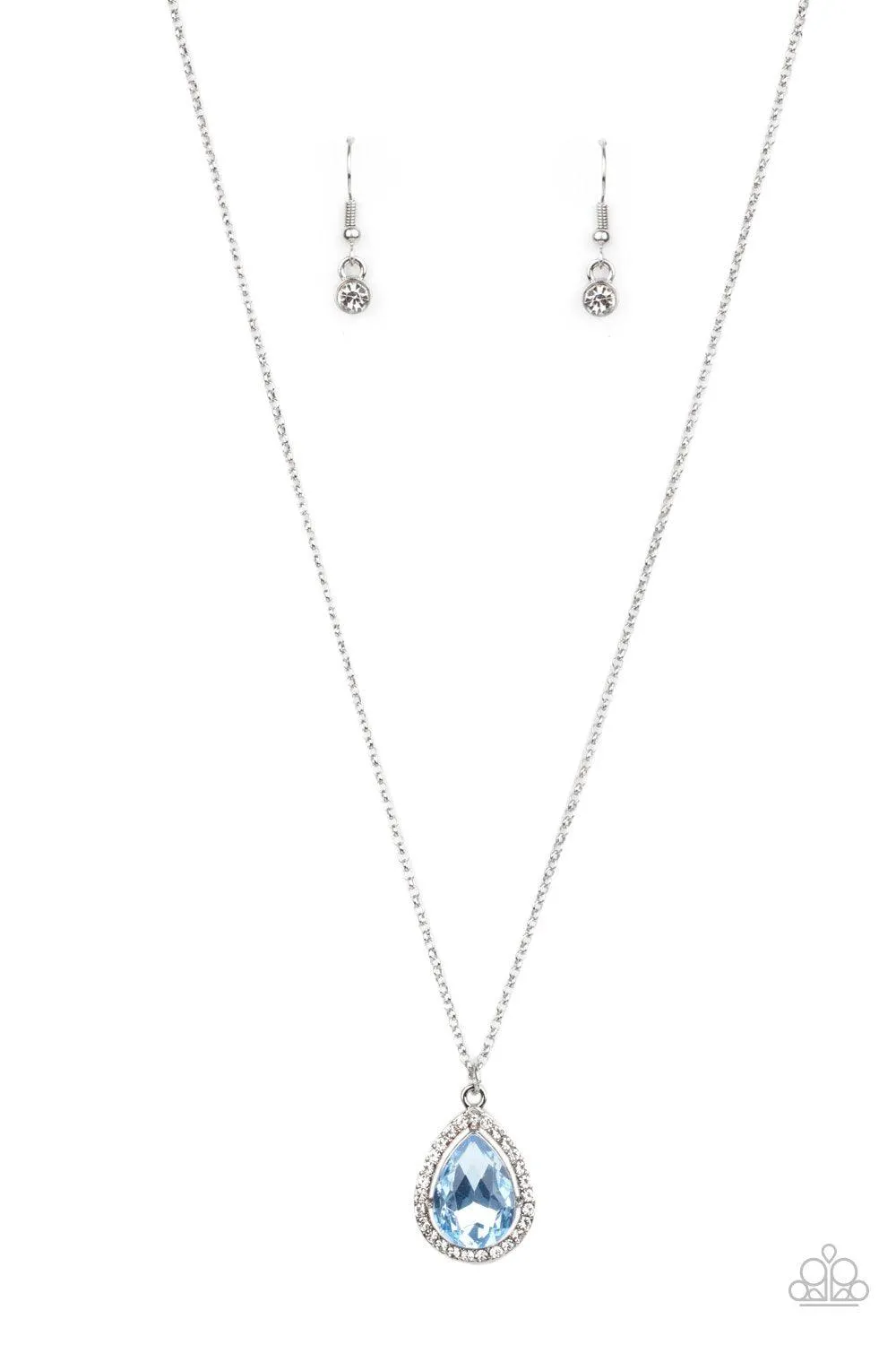 Duchess Decorum Blue Rhinestone Teardrop Pendant Necklace - Paparazzi Accessories