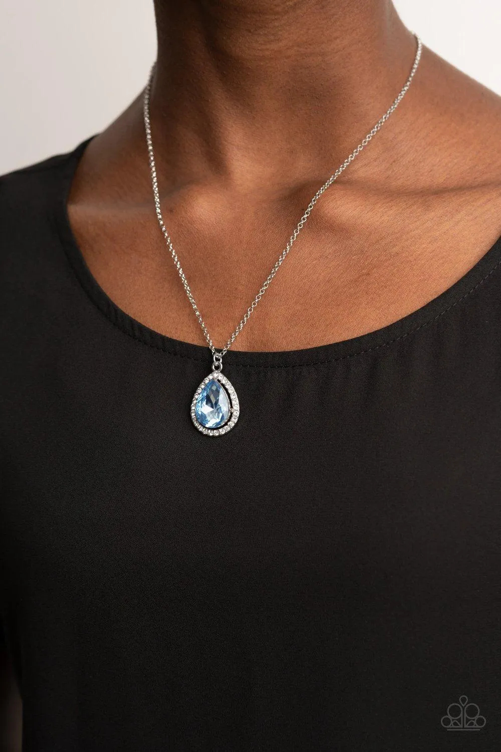 Duchess Decorum Blue Rhinestone Teardrop Pendant Necklace - Paparazzi Accessories