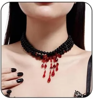Gothic Blood Drop Fringe Necklace,Vintage Crystal Blooddrip Choker Punk Style Multi-layered Pearl Beaded Necklaces Goth Vampire Clavicle Halloween Jewelry Decorations