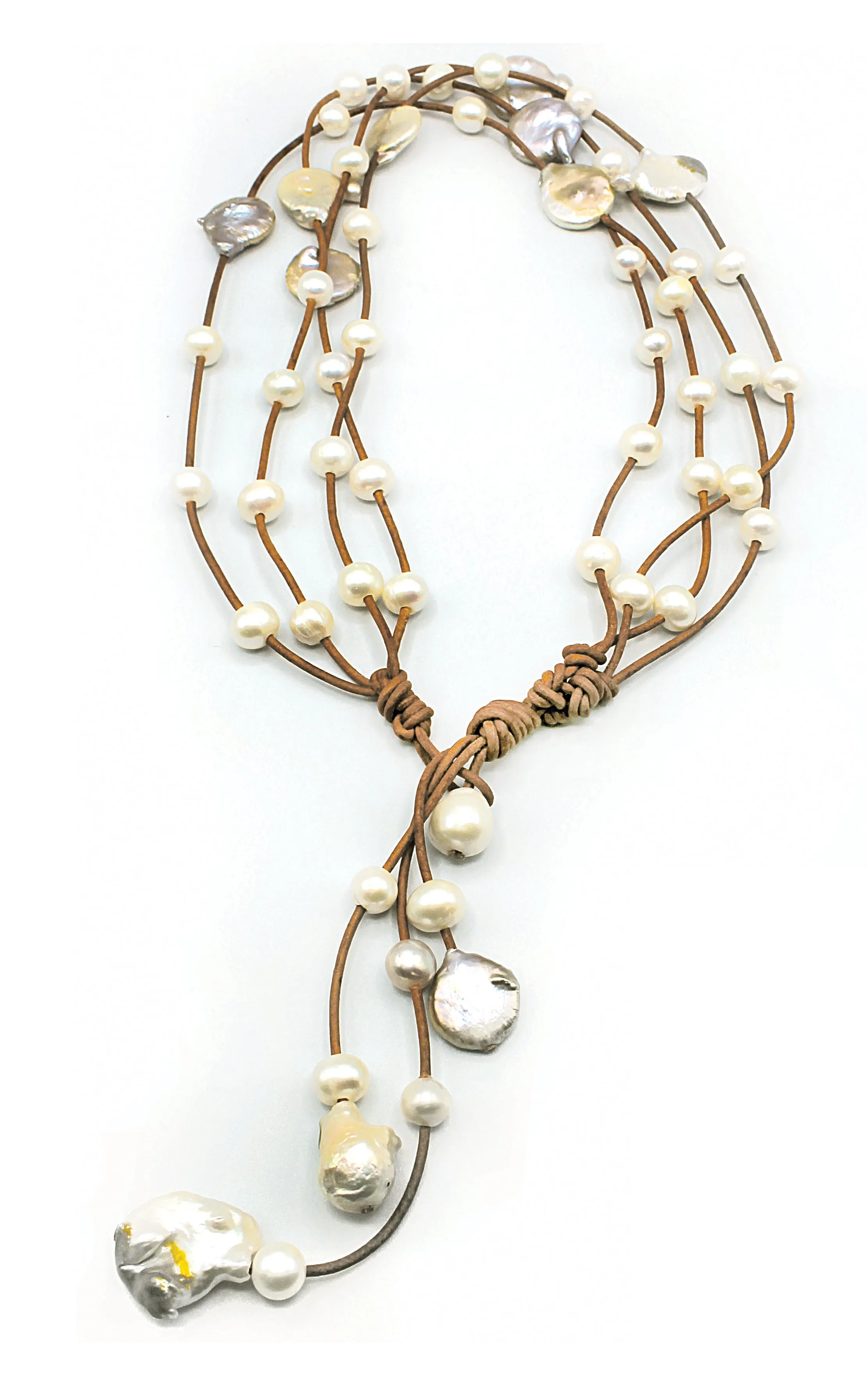 HC Handmade Freshwater White Pearls Necklace 25" to 30"