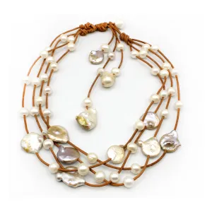 HC Handmade Freshwater White Pearls Necklace 25" to 30"