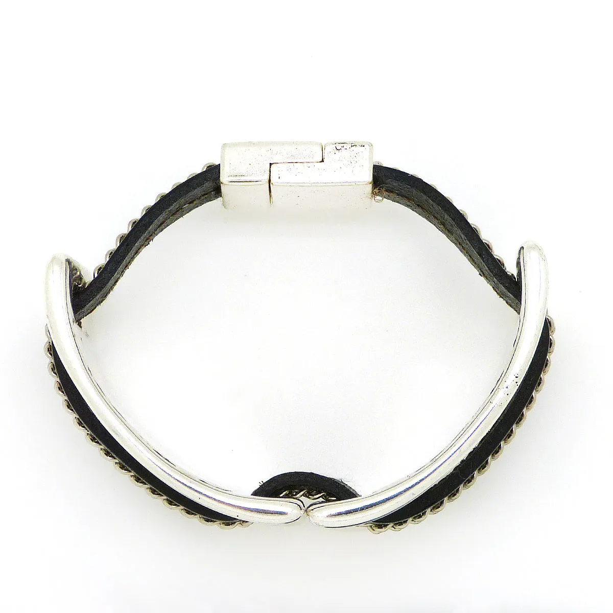 Lilly's Allure Leather Silver Chain Stitched Cuff Bracelet W103 Wear with Uno de 50