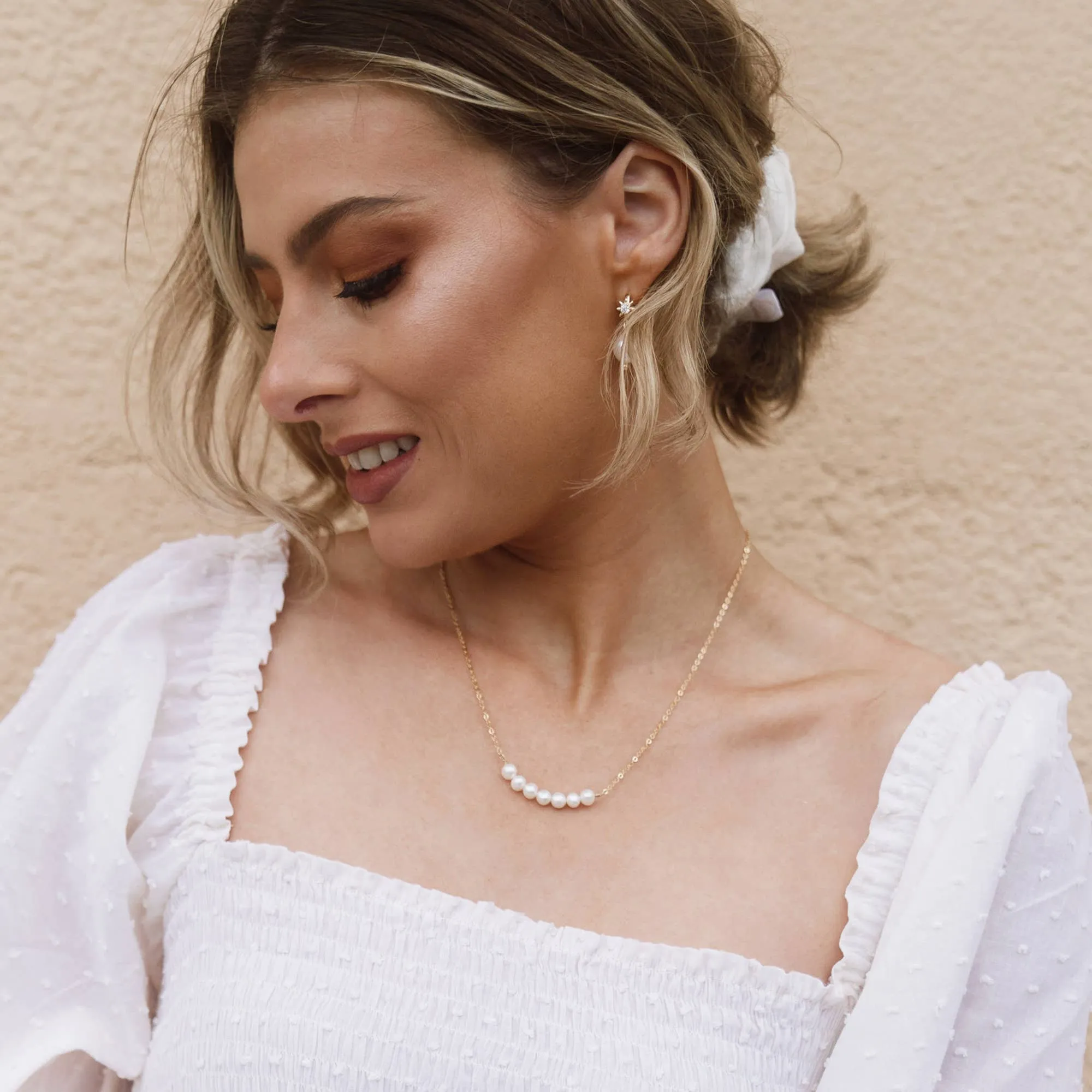 Organic Freshwater Pearl Bar Necklace Gold plated|5-1329-G