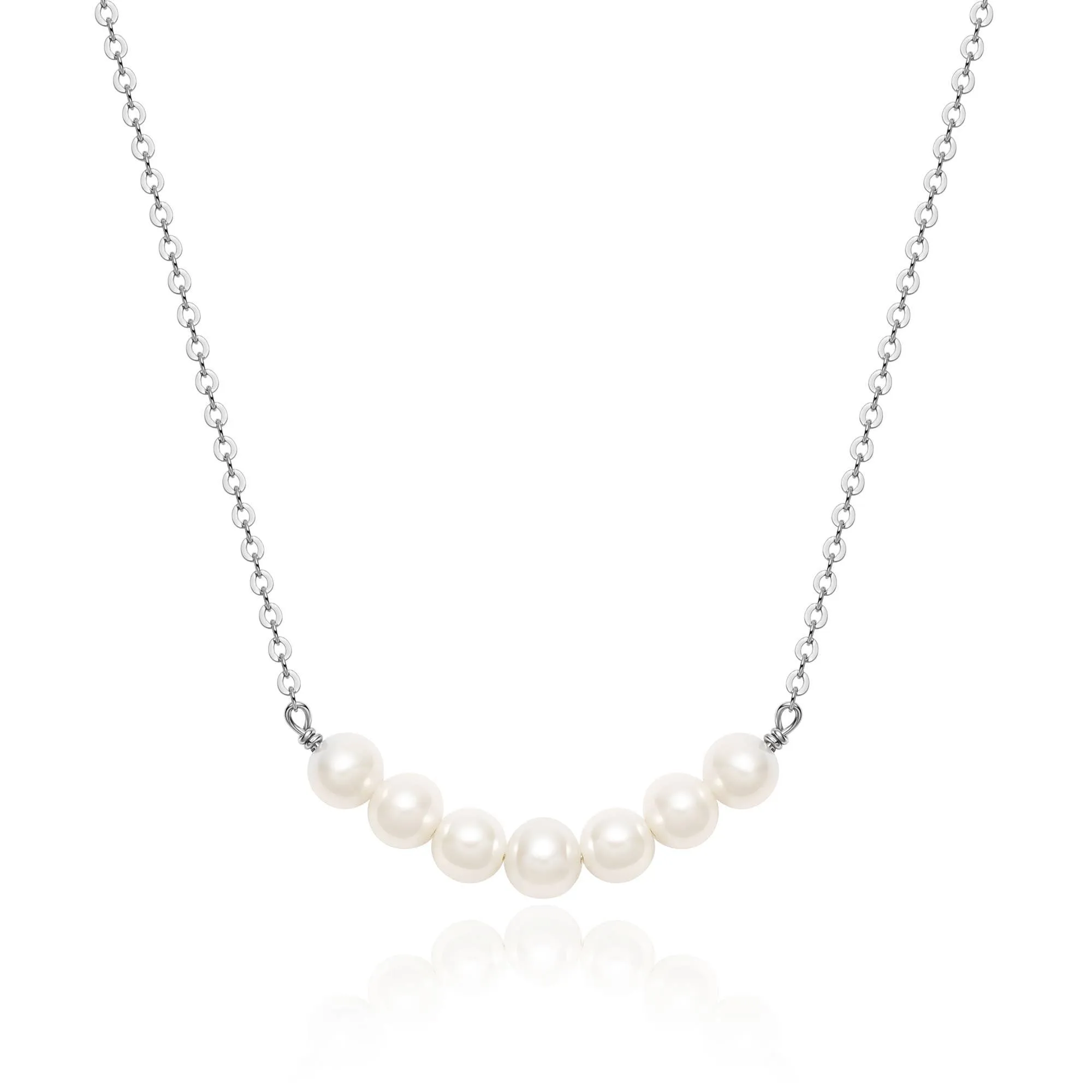 Organic Freshwater Pearl Bar Necklace Rhodium plate|5-1329-R