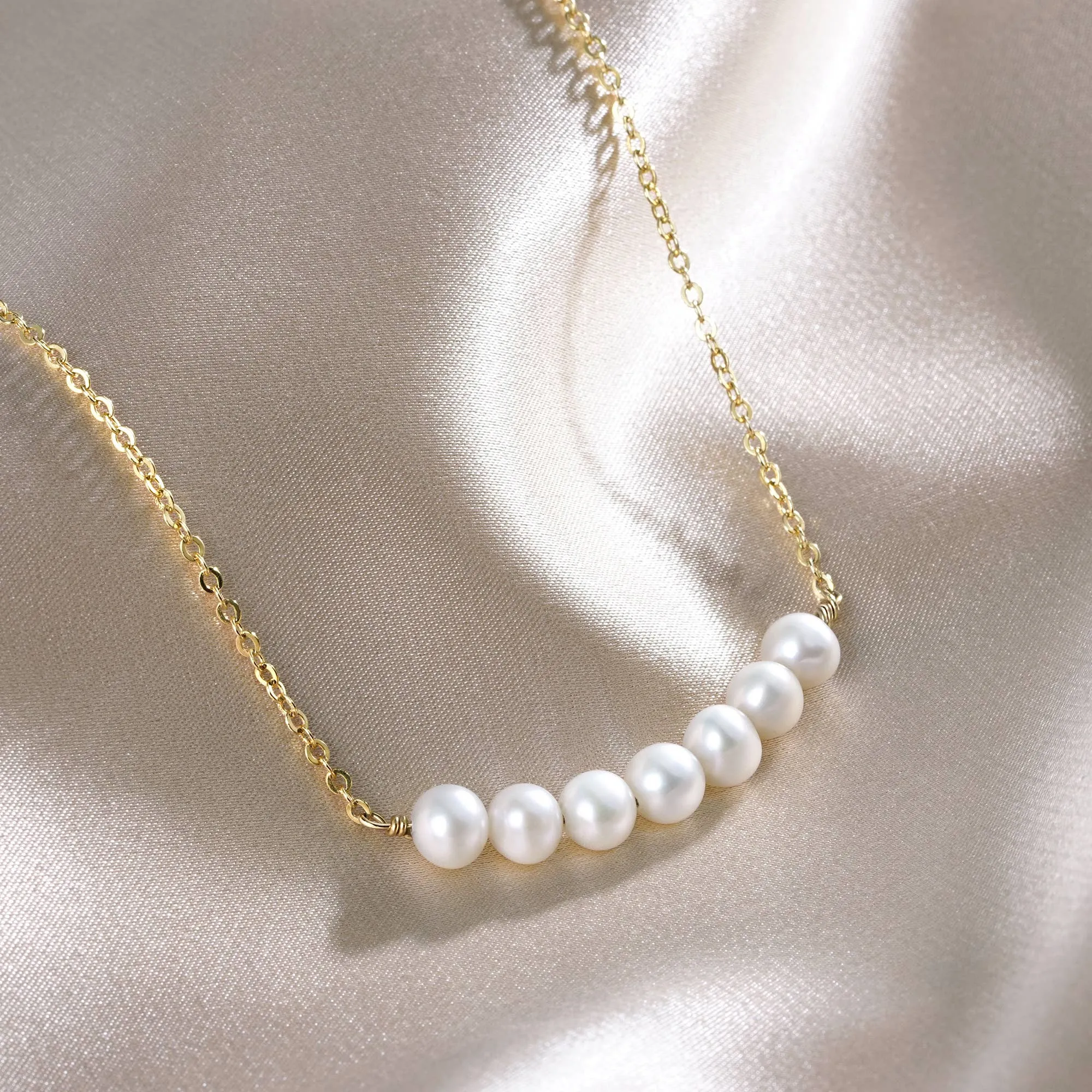 Organic Freshwater Pearl Bar Necklace Rhodium plate|5-1329-R