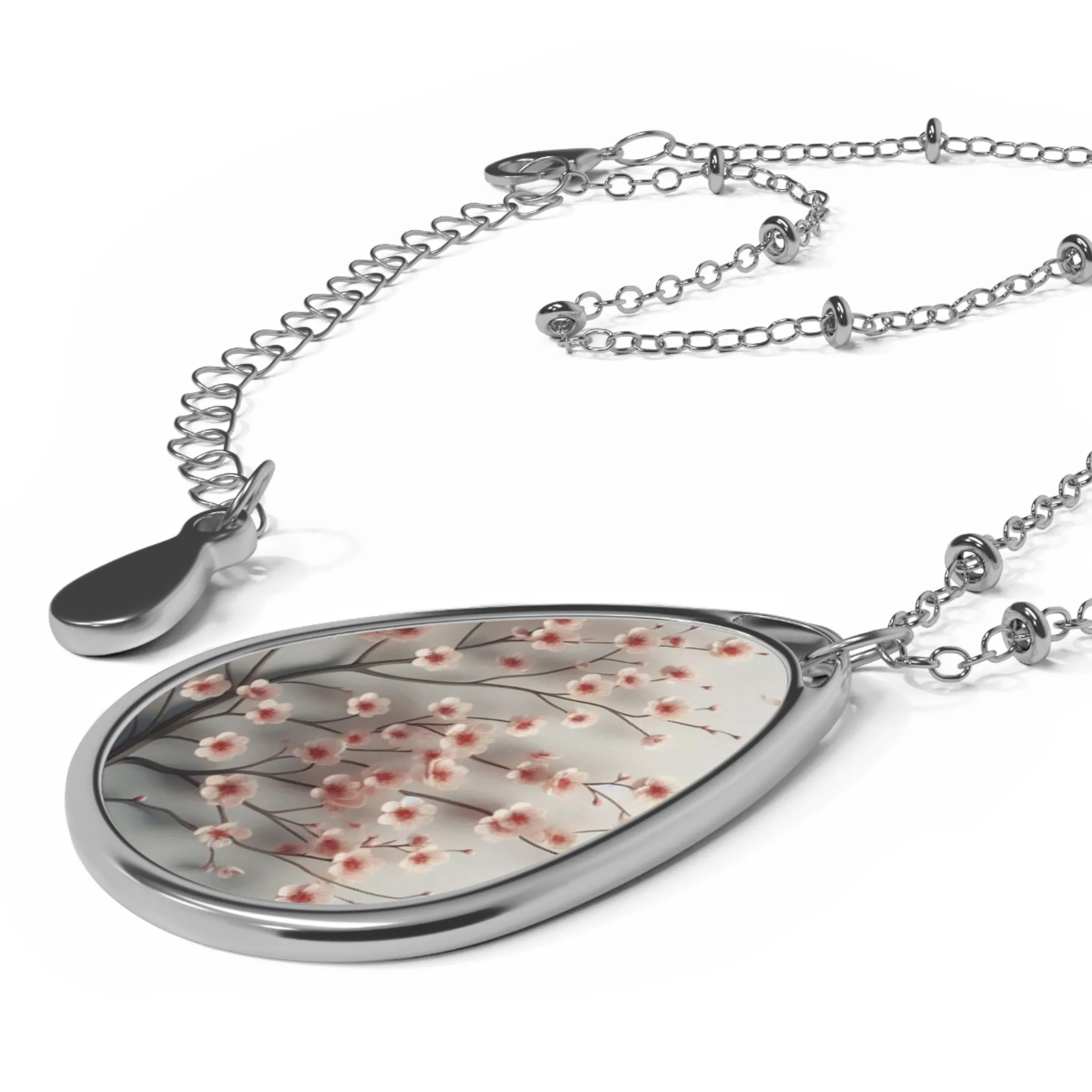 Pink flowers in pastel tonesOval Necklace