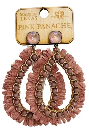Pink Panache 10mm Bronze Dusty Pink Cushion Cut Post On Dusty Pink Bead And Raffia Teardrop Earring