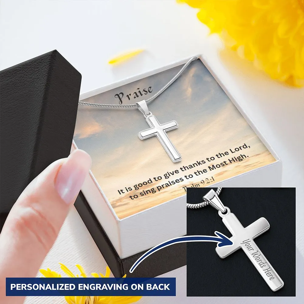 Praise Personalized Stainless Steel Cross Necklace, Cross Pendant, Holy Confirmation, Gift from Godparent, Gift from Parents, Confirmation Necklace, Baptism Gift, First Communion, Faith, Christening, Confirmation, Cross Necklace