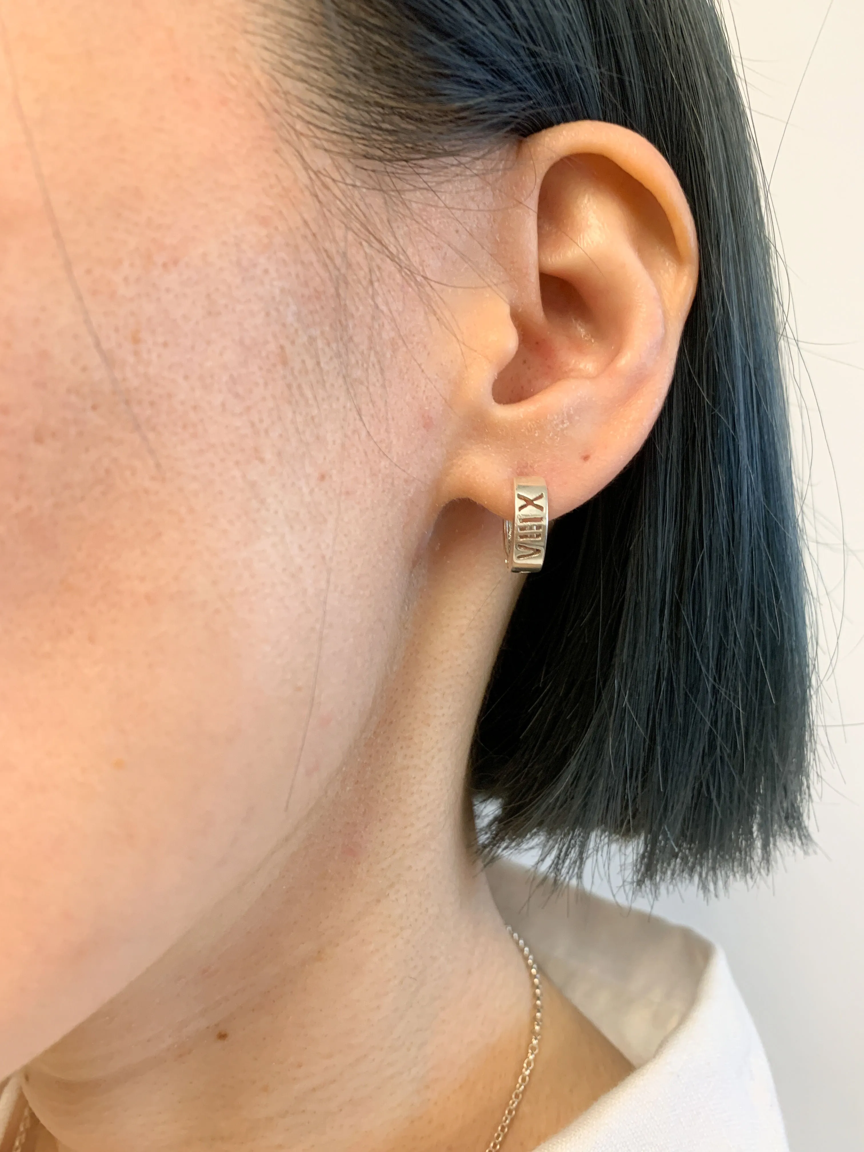 Roman Numerical Huggies - Silver Numerical Earrings - Silver Huggies