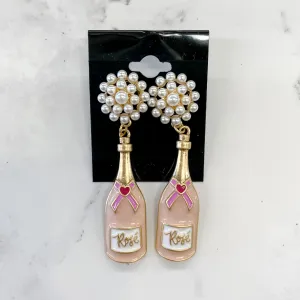 Rose Bottle Pearl Cluster Enamel Earrings in Pink