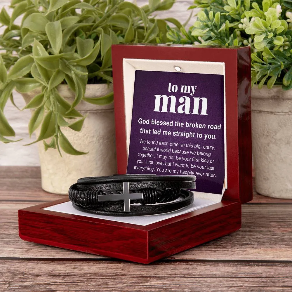To My Man, Big Crazy Beautiful World Men's Cross Bracelet