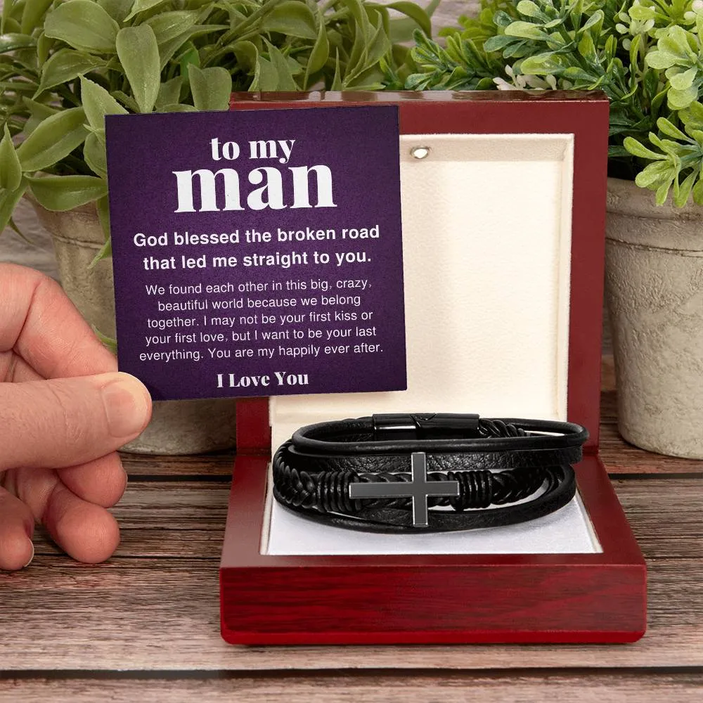 To My Man, Big Crazy Beautiful World Men's Cross Bracelet
