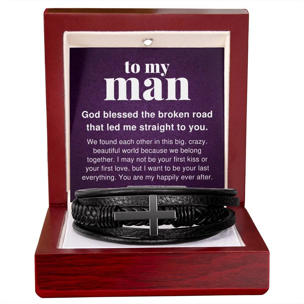 To My Man, Big Crazy Beautiful World Men's Cross Bracelet