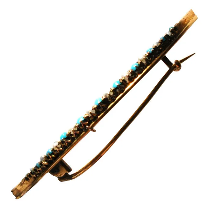 Turquoise & Pearl Crescent Brooch